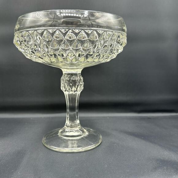Vintage Indiana Glass Pedestal Diamond Cut Compote Candy Dish 7" - Picture 3 of 6